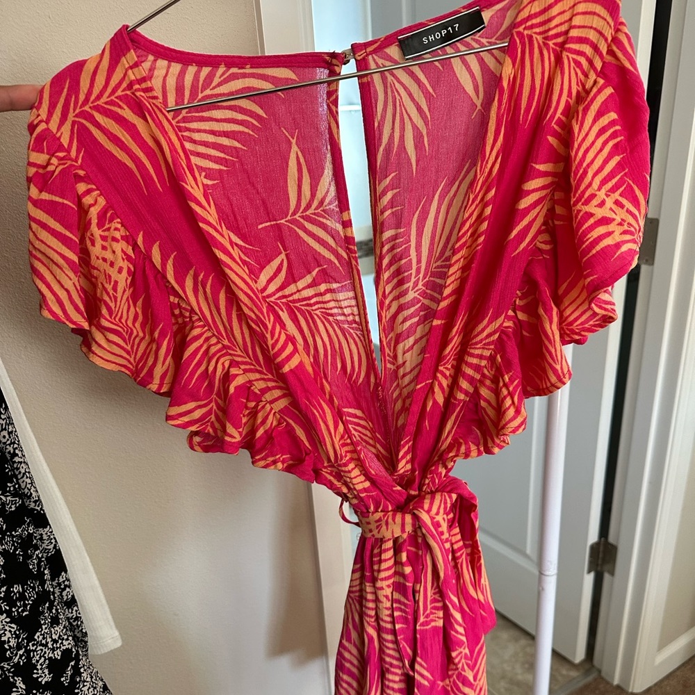 Hot pink tropical romper